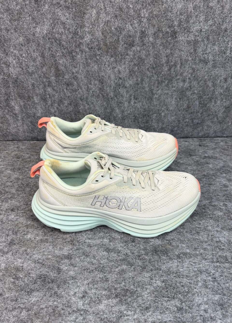 HOKA Bondi 8 Women's Running Shoes Stardust Aqua Breeze Grey Size 8.5B